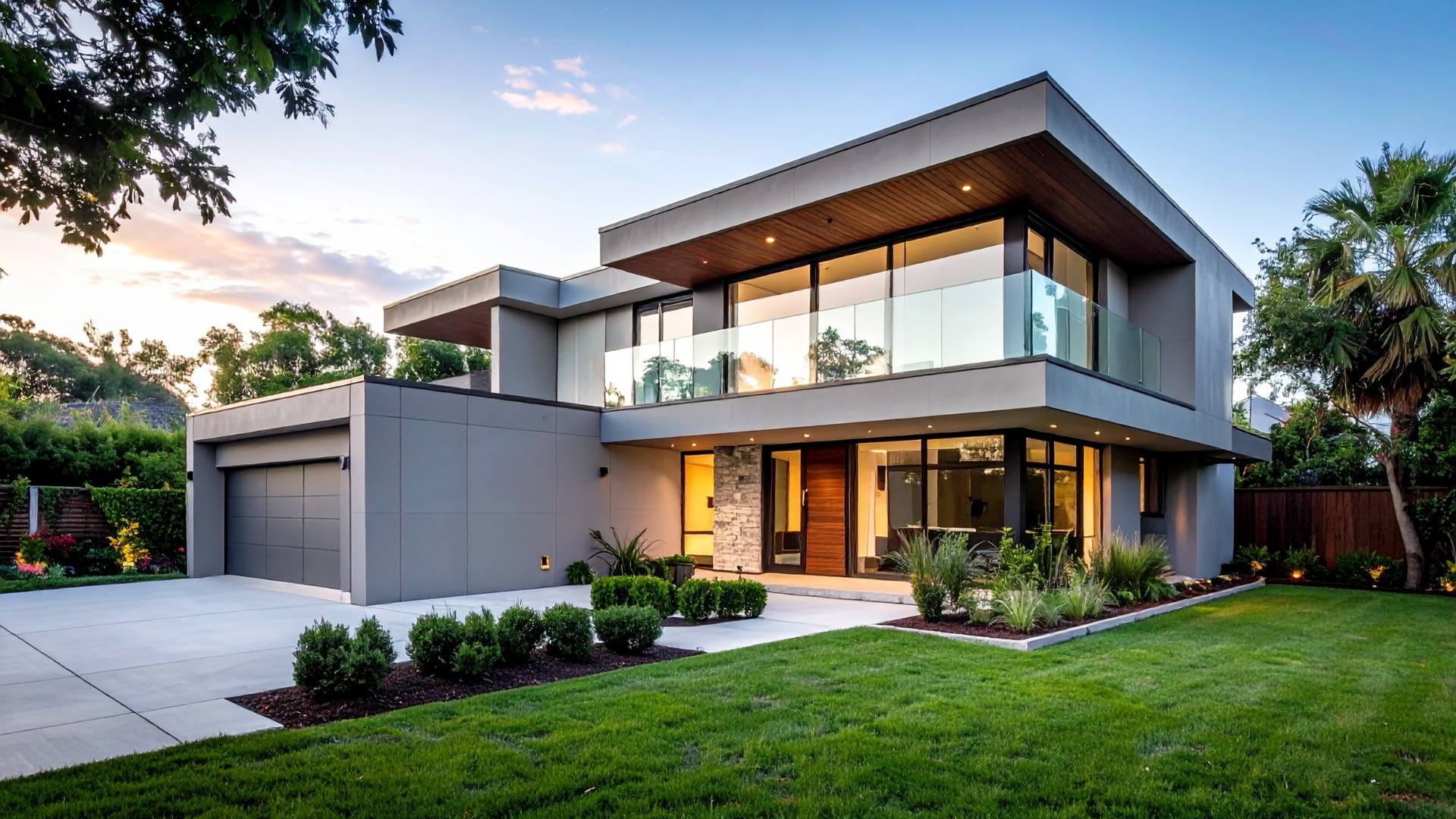 Contemporary glass house with a full glass window wall